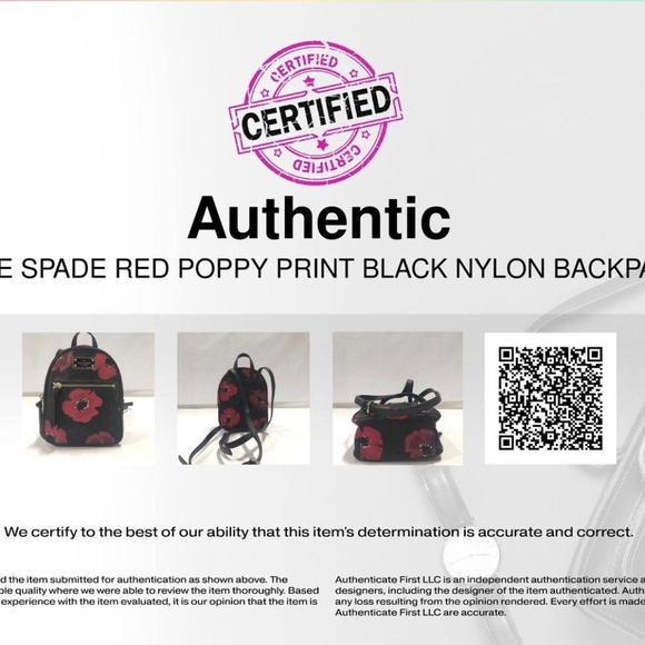 Kate Spade Red Poppy Print Black Nylon Backpack w/COA